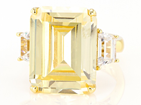 Yellow And White Cubic Zirconia Gold Tone Emerald Cut Ring 32.80ctw