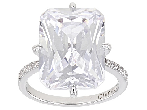 Silver Tone Radiant Cut, Rectangular Octagonal Cubic Zirconia Ring 19.90ctw