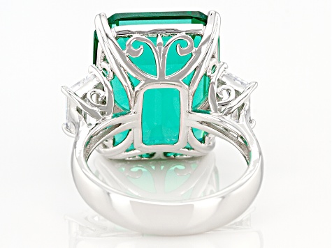 Green Crystal  And 1.80CTW White Cubic Zirconia Emerald Cut Ring
