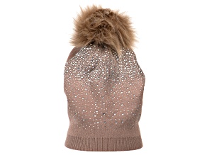 Taupe Angora Wool Hat with Crystals with Pom Pom