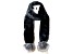 Black Faux Fur Polyester Scarf with Gray Pom Poms