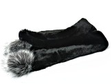 Black Faux Fur Polyester Scarf with Gray Pom Poms