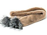 Taupe Faux Fur Polyester Scarf with Dark Gray Pom Poms