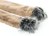 Taupe Faux Fur Polyester Scarf with Dark Gray Pom Poms