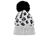 Gray Wool Blend Leopard Hat with Black Pom