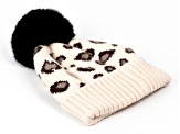 Cream Wool Blend Leopard Hat with Black Pom