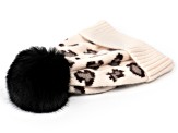 Cream Wool Blend Leopard Hat with Black Pom