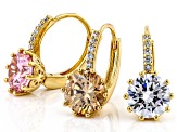 Clear, Champagne, and Pink Cubic Zirconia Set of 3 Gold Tone Earrings 24.60ctw