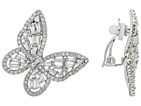 White Cubic Zirconia Silver Tone Butterfly Clip - On 
Earrings 6.00ctw