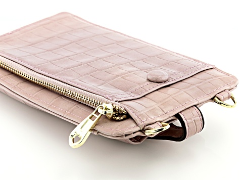 Pink Faux Leather Crossbody Phone Bag