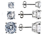 Round White 100 Facet Cubic Zirconia Silver Tone 6mm,8mm,10mm Set of 3 Stud Earrings 11.90ctw