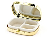 Gold Crystal Gold Tone Compact Pill Box with Mirror