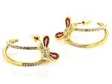 Pink and White Crystal Shiny Gold Tone Butterfly Earrings