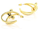 Pink and White Crystal Shiny Gold Tone Butterfly Earrings