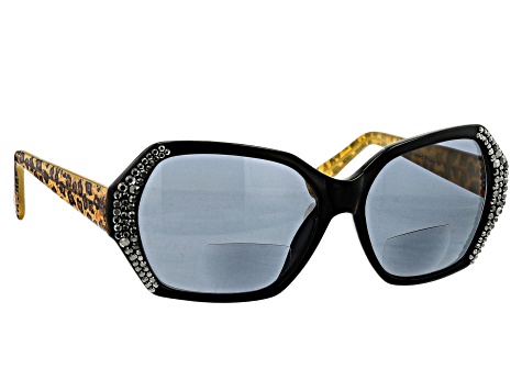 Black Crystal on Black and Cheetah Frame Bifocal Sunglasses, 2.00 Strength