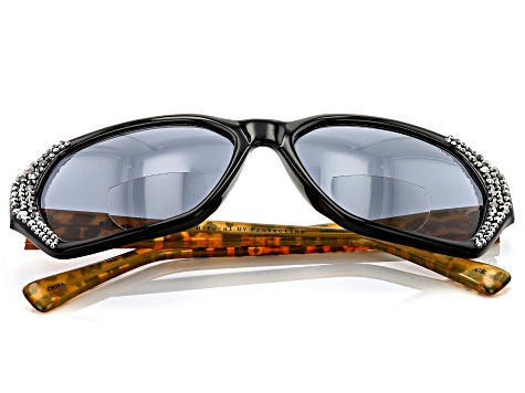Black Crystal on Black and Cheetah Frame Bifocal Sunglasses, 2.00 Strength