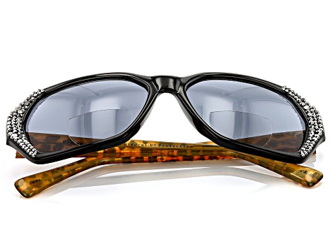 Black Crystal on Black and Cheetah Frame Bifocal Sunglasses, 2.50 Strength