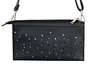 Black & White Beaded Imitation Leather Clutch