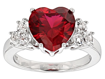 Picture of Red Lab Created Ruby Rhodium Over Sterling Silver Ring 4.38ctw