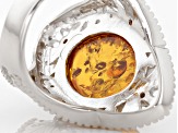 Orange Amber Rhodium Over Sterling Silver Ring .17ctw