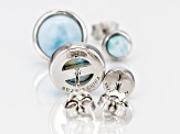 Blue Larimar Rhodium Over Sterling Silver Earring Set Of Two Pairs