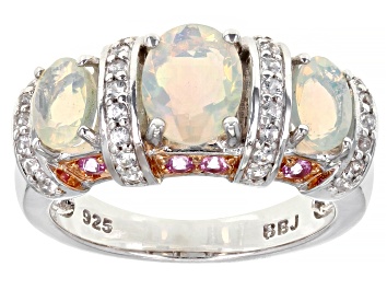 Picture of White Ethiopian Opal Rhodium Over Sterling Silver Ring 1.95ctw