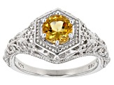 Yellow Citrine Rhodium Over Sterling Silver Ring .68ctw