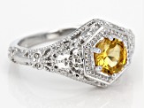 Yellow Citrine Rhodium Over Sterling Silver Ring .68ctw