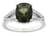 Green Moldavite Rhodium Over Sterling Silver Ring. 2.19ctw