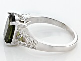 Green Moldavite Rhodium Over Sterling Silver Ring. 2.19ctw