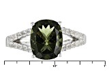 Green Moldavite Rhodium Over Sterling Silver Ring. 2.19ctw