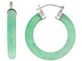 Green Jadeite Rhodium Over Rhodium Over Sterling Silver Hoop Earrings 30x4.5mm