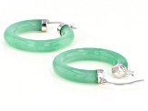 Green Jadeite Rhodium Over Rhodium Over Sterling Silver Hoop Earrings 30x4.5mm
