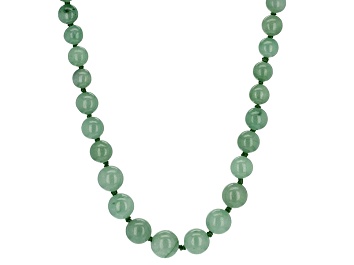 Picture of Round Green Jadeite Rhodium Over Sterling Silver Graduated Strand Necklace 20 inch