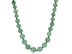 Round Green Jadeite Rhodium Over Sterling Silver Graduated Strand Necklace 20 inch, 6-10mm
