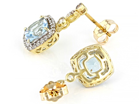 Blue Aquamarine 10k Yellow Gold Earrings 2.16ctw