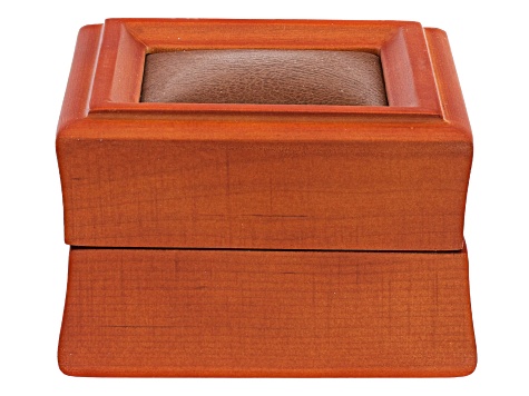 Brown Wood Hinged Presentation Earring/Pendant Box with Cream Faux Leather Lining