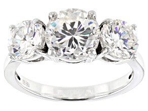 White Strontium Titanate Rhodium Over Silver 3-Stone Ring 4.40ctw