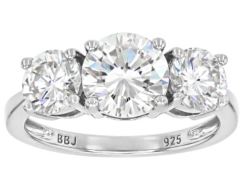 Picture of White Strontium Titanate Rhodium Over Silver 3-Stone Ring 4.40ctw