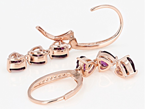 Raspberry Rhodolite & White Topaz 18k Rose Gold Over Sterling Silver Dangle Earrings 2.78ctw