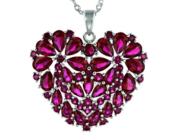 Picture of Red Lab Created Ruby Rhodium Over Silver Pendant With Chain 7.96ctw