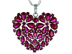 Red Lab Created Ruby Rhodium Over Silver Pendant With Chain 7.96ctw