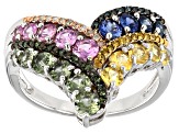 Multi-Sapphire Rhodium Over Sterling Silver Ring 1.76ctw