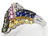 Multi-Sapphire Rhodium Over Sterling Silver Ring 1.76ctw