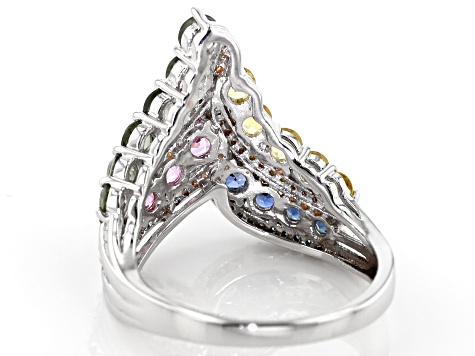 Multi-Sapphire Rhodium Over Sterling Silver Ring 1.76ctw