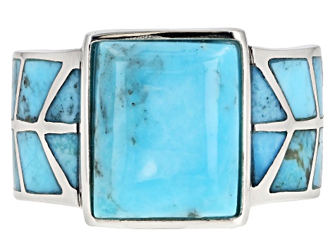 Blue Turquoise Rhodium Over Sterling Silver Ring