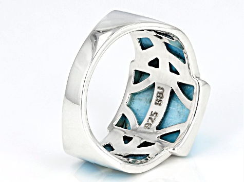 Blue Turquoise Rhodium Over Sterling Silver Ring