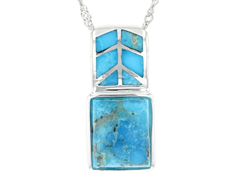 Blue Composite Turquoise Rhodium Over Sterling Silver Slide With Chain
