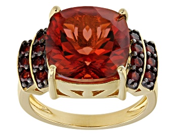 Picture of Red labradorite 18k yellow gold over silver ring 5.96ctw