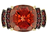Red labradorite 18k yellow gold over silver ring 5.96ctw